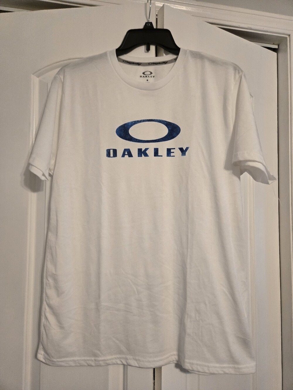 Oakley White Short-Sleeve Tee with Blue Logo